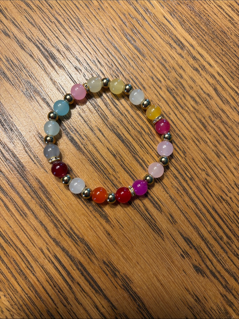Multicolor Gemstone Stretch Bracelet with Gold Accents - Women Jewelry